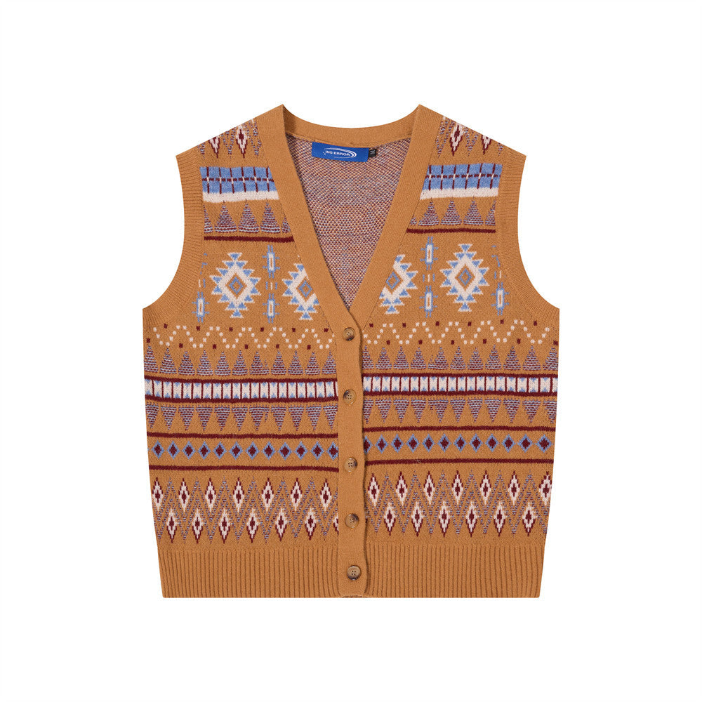 Diamond patterned jacquard knitted sweater vest