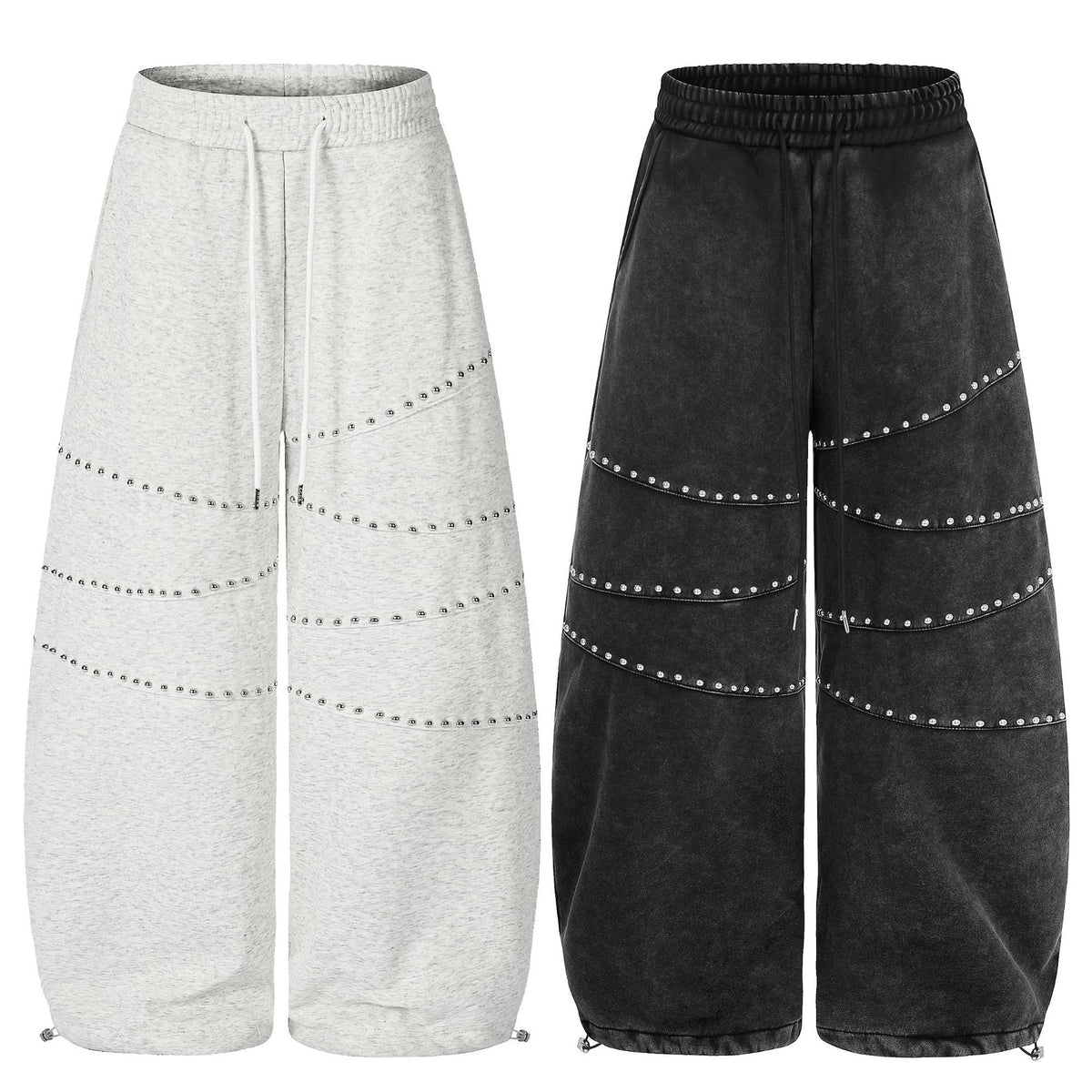 Rivet Spliced Fleece-lined Elastic Waist Casual Wide Leg Sweatpants