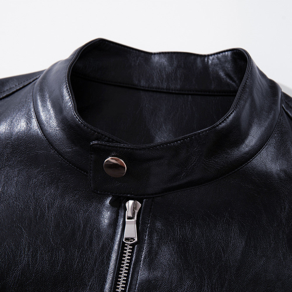 PU leather jacket stand up collar jacket