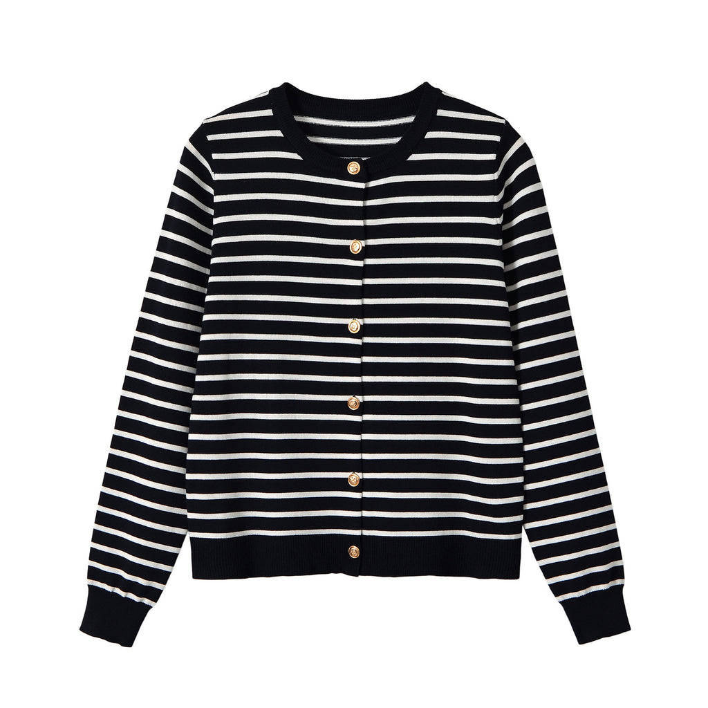 Striped round neck long sleeved sweater