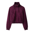 Casual long sleeved stand up collar women's suede texture effect jacket