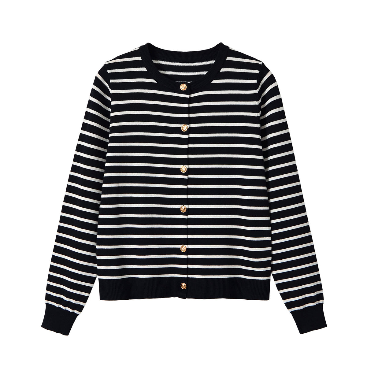Striped round neck long sleeved sweater