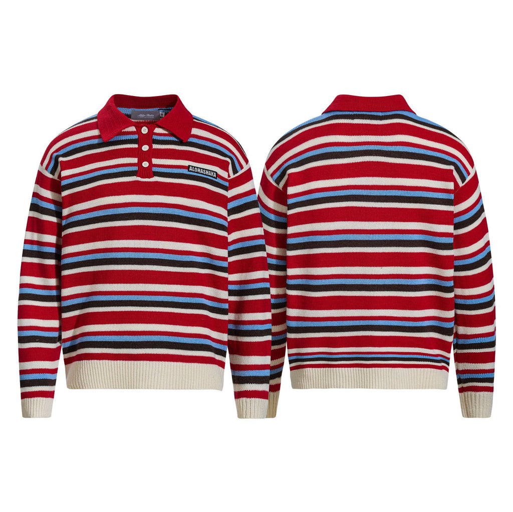 Contrast striped lapel sweater