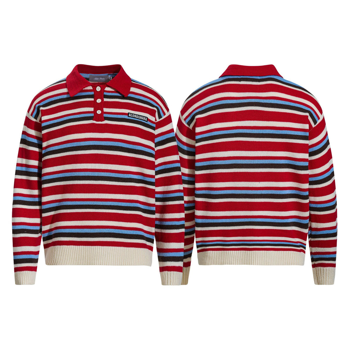 Contrast striped lapel sweater