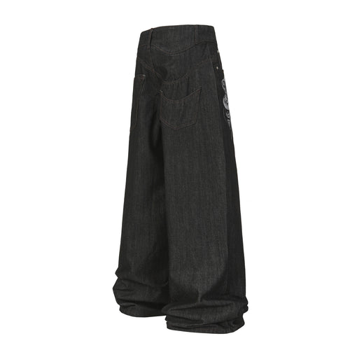 Black straight tube versatile jeans for men