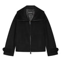 Casual style lapel long sleeved straight tube short zipper jacket
