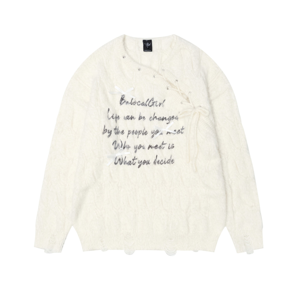 Bow tie tied letter printed sweater