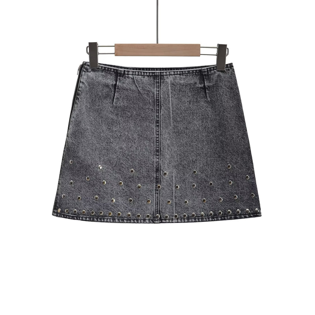 Riveted denim jacket jacket+half skirt set