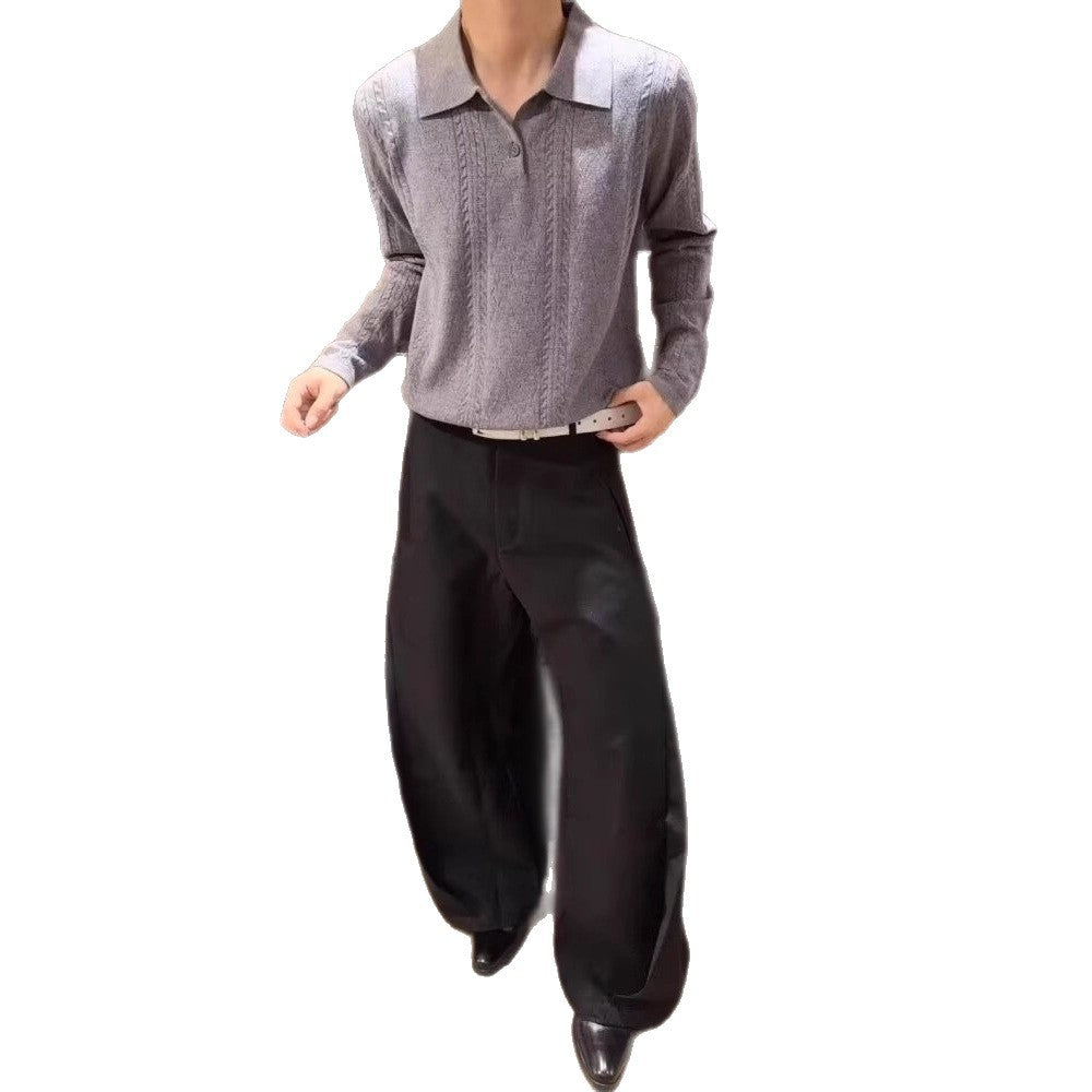 Casual Long Sleeve Polo Collar Pullover Knit Sweater for Men