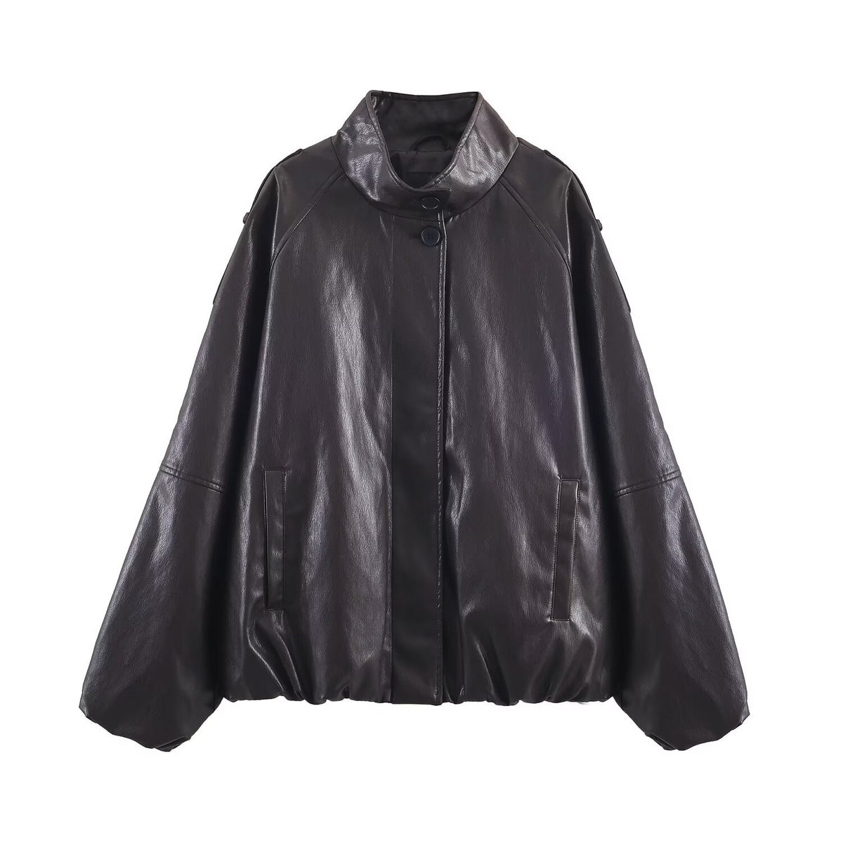Imitation leather stand up collar jacket jacket