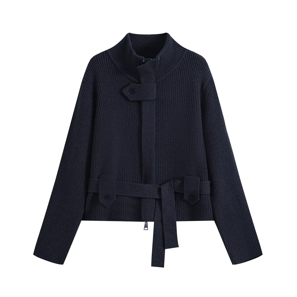 Half high collar zipper cardigan sweater