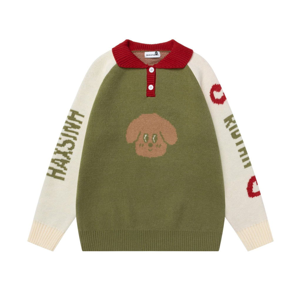 Puppy portrait jacquard sweater