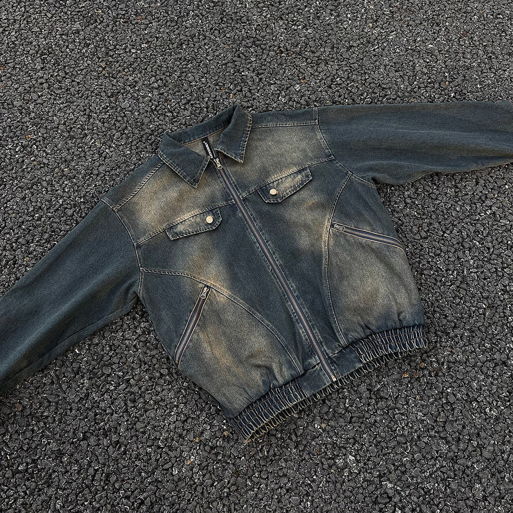 Washed denim jacket structural workwear jacket