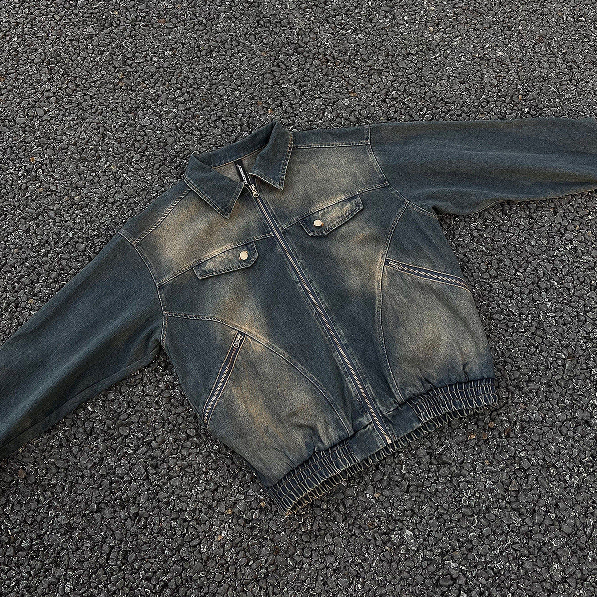Washed denim jacket structural workwear jacket
