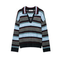 POLO collar long sleeved striped knitted sweater for women