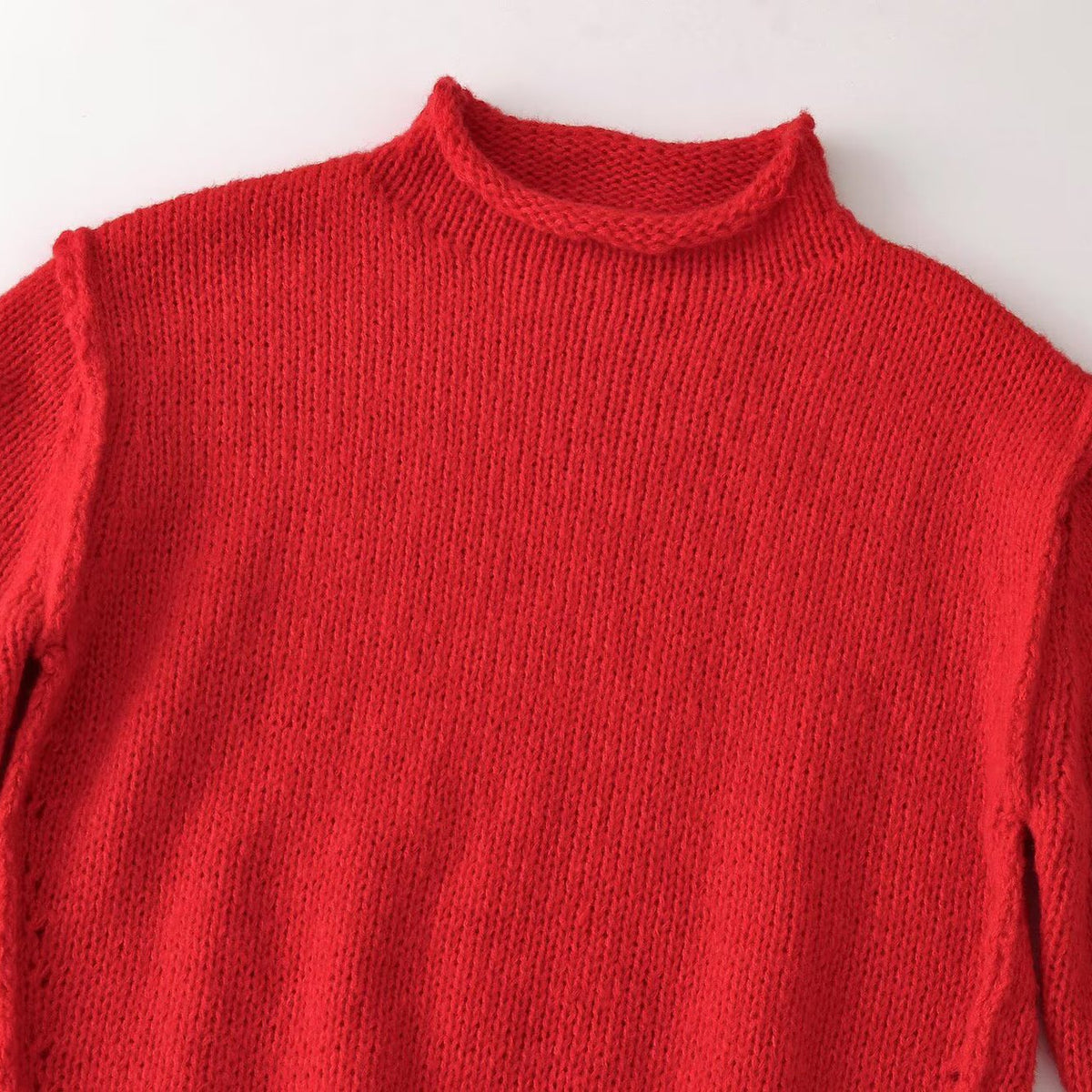 Asymmetric stand up collar knitted sweater for women