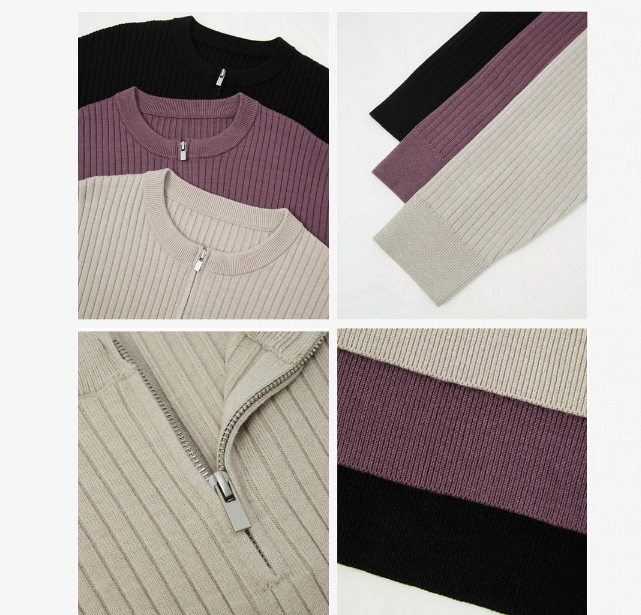 Round neck half zipper sweater