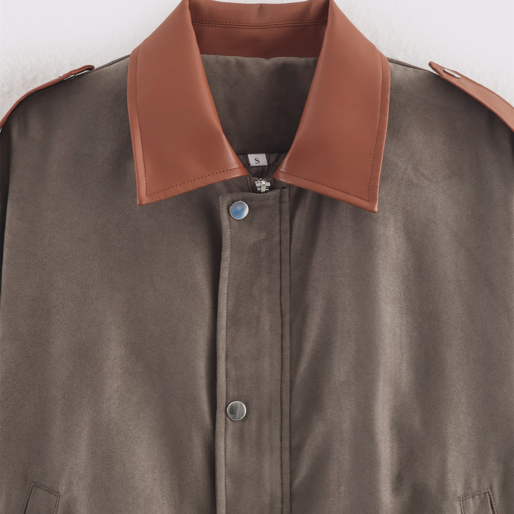 Minimally contrasting suede jacket