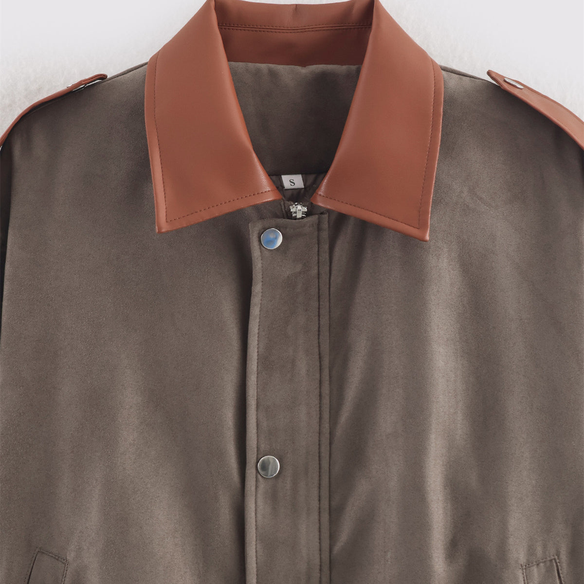 Minimally contrasting suede jacket
