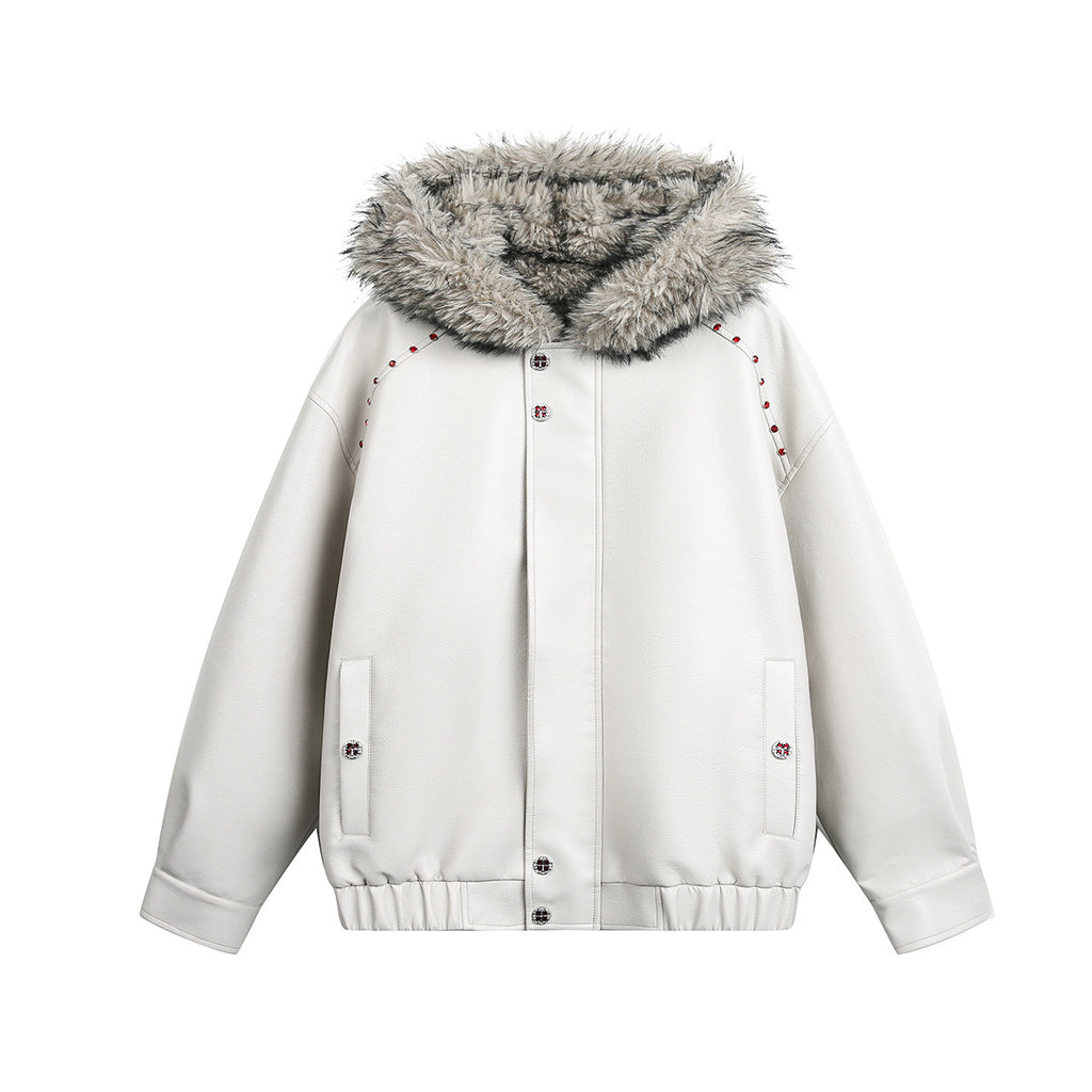 Wool collar cotton jacket pilot leather jacket