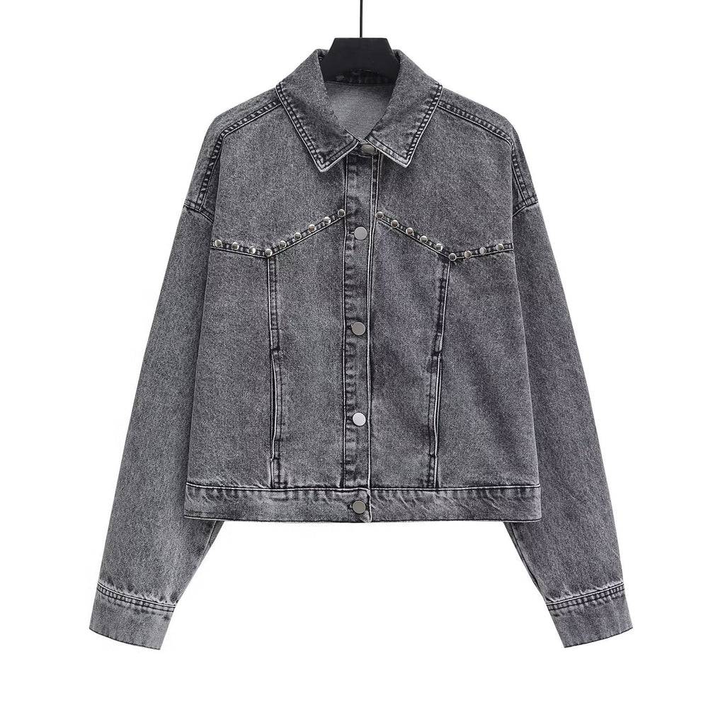 Riveted denim jacket jacket+half skirt set