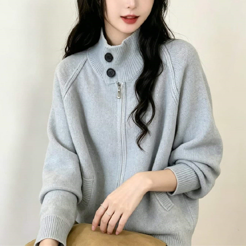 Stand up collar zipper sweater
