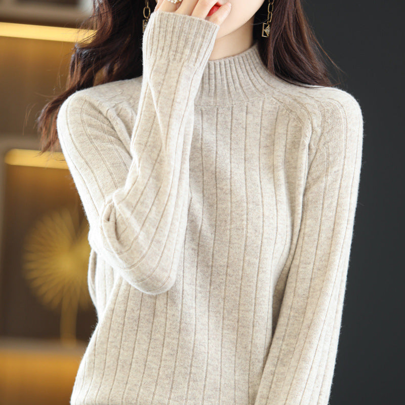 Women's Winter Thickened Cropped Mock Neck Solid Color Long Sleeve Knit Sweater
