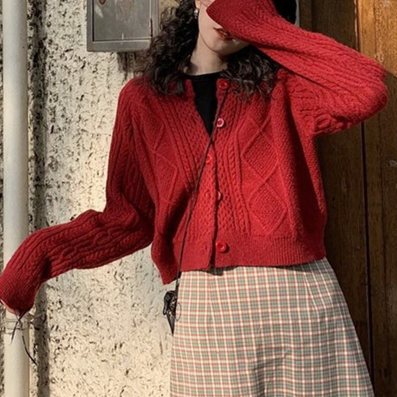 Women's Cable Knit Cardigan Oversized Cropped Sweater Thick Outerwear