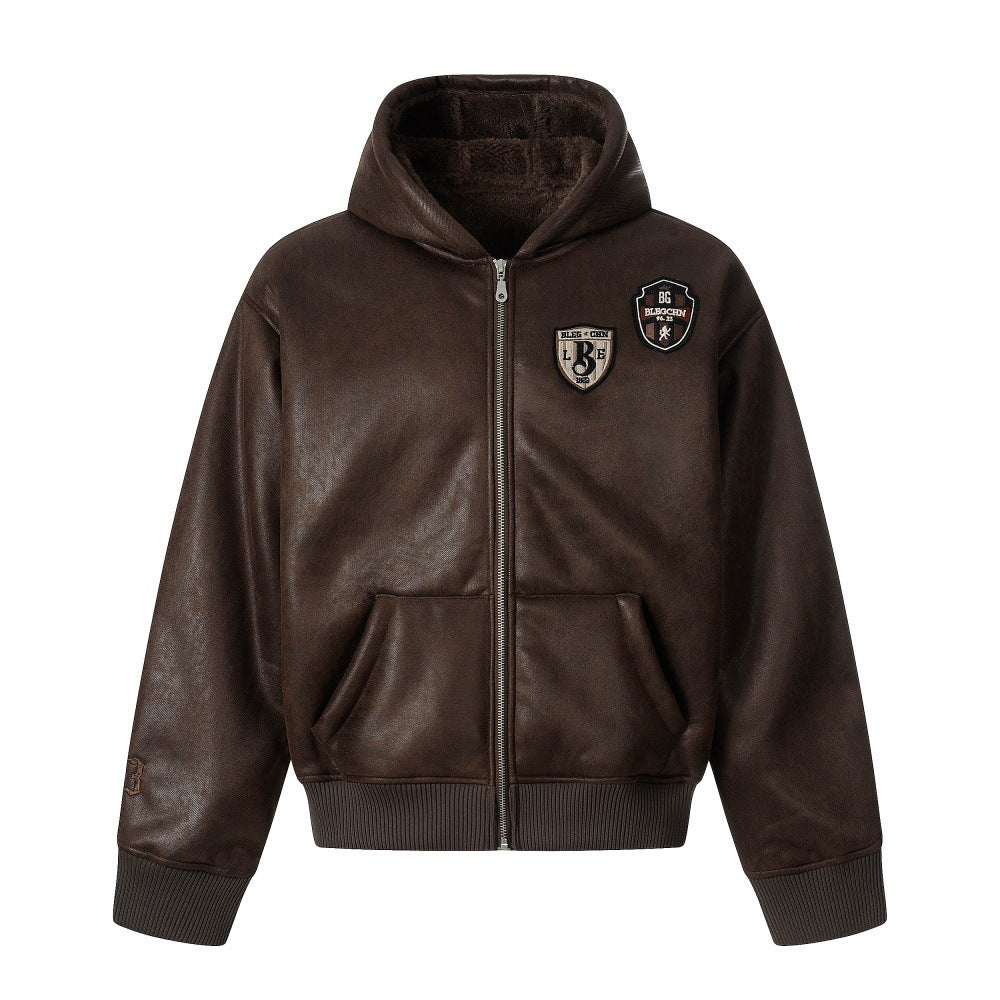 Velvet hooded jacket