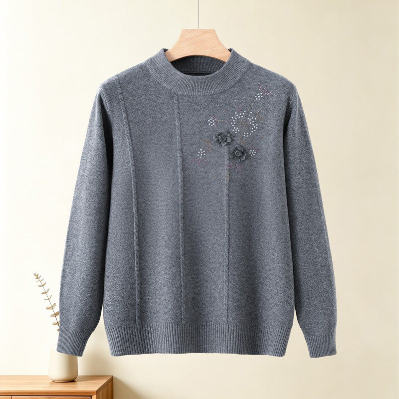 Round neck long sleeved sweater