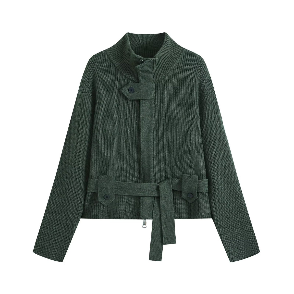Half high collar zipper cardigan sweater