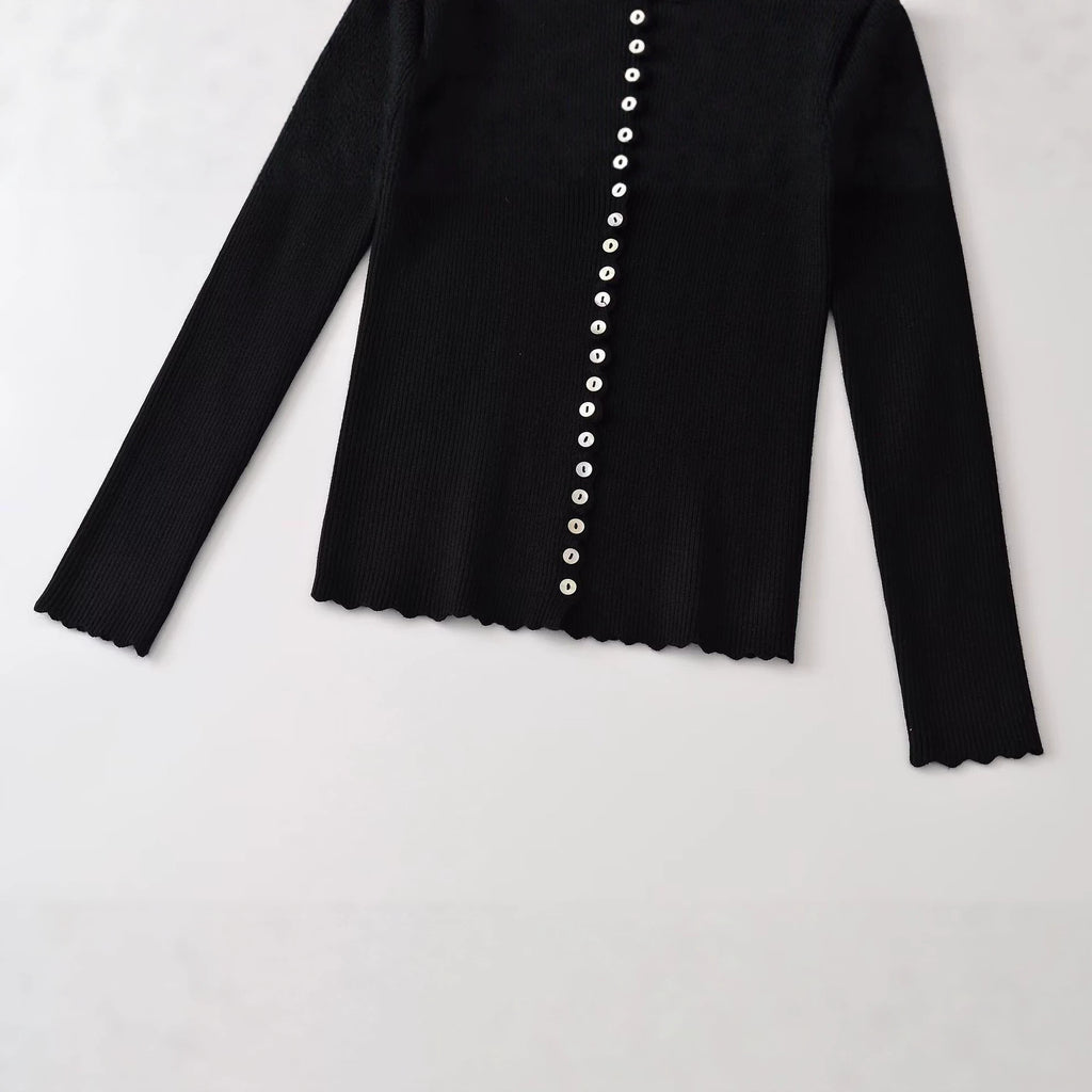 Simple breasted deep V-neck slim fit knitted sweater for women