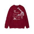 Bow tie tied letter printed sweater