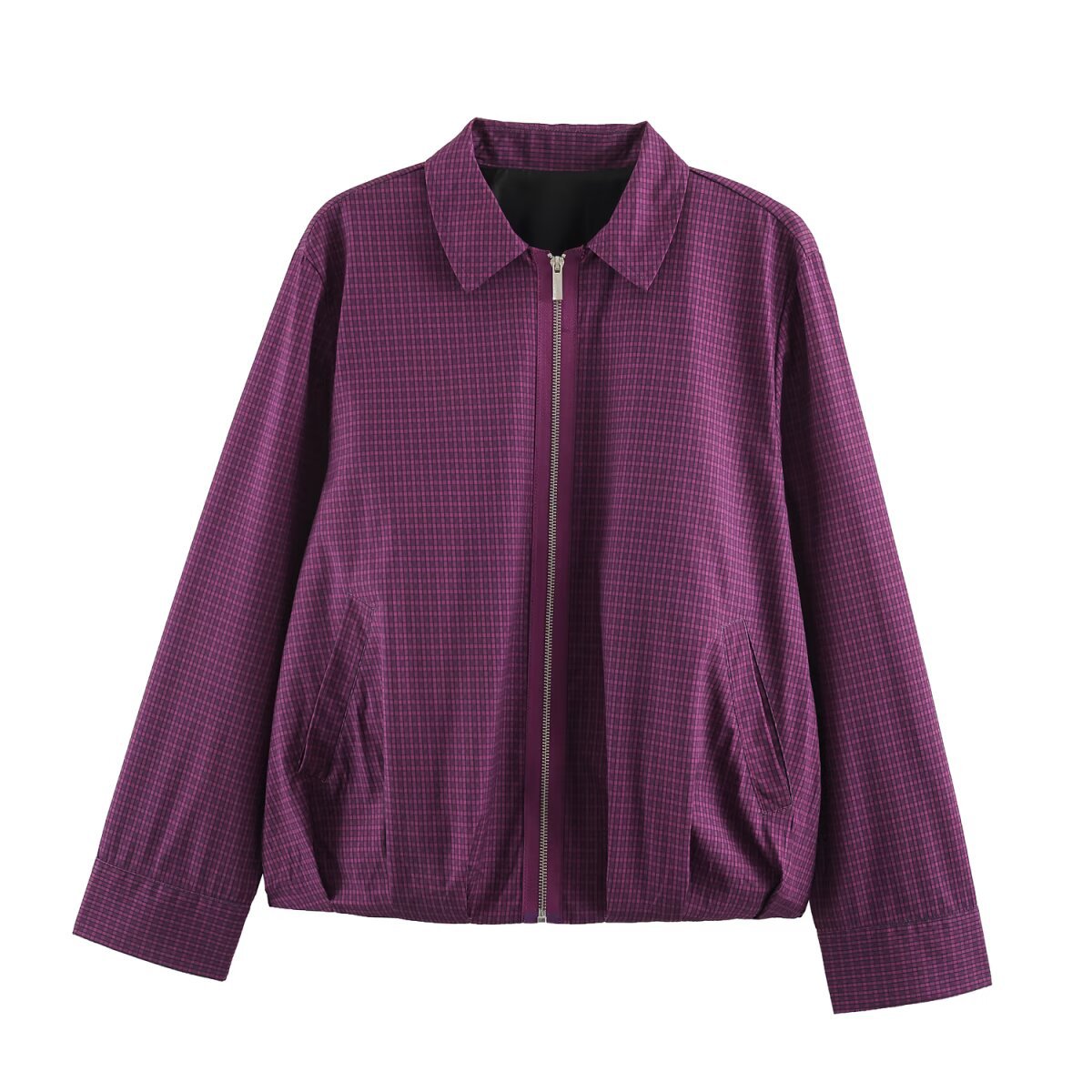 Flip collar puffy hem pilot jacket