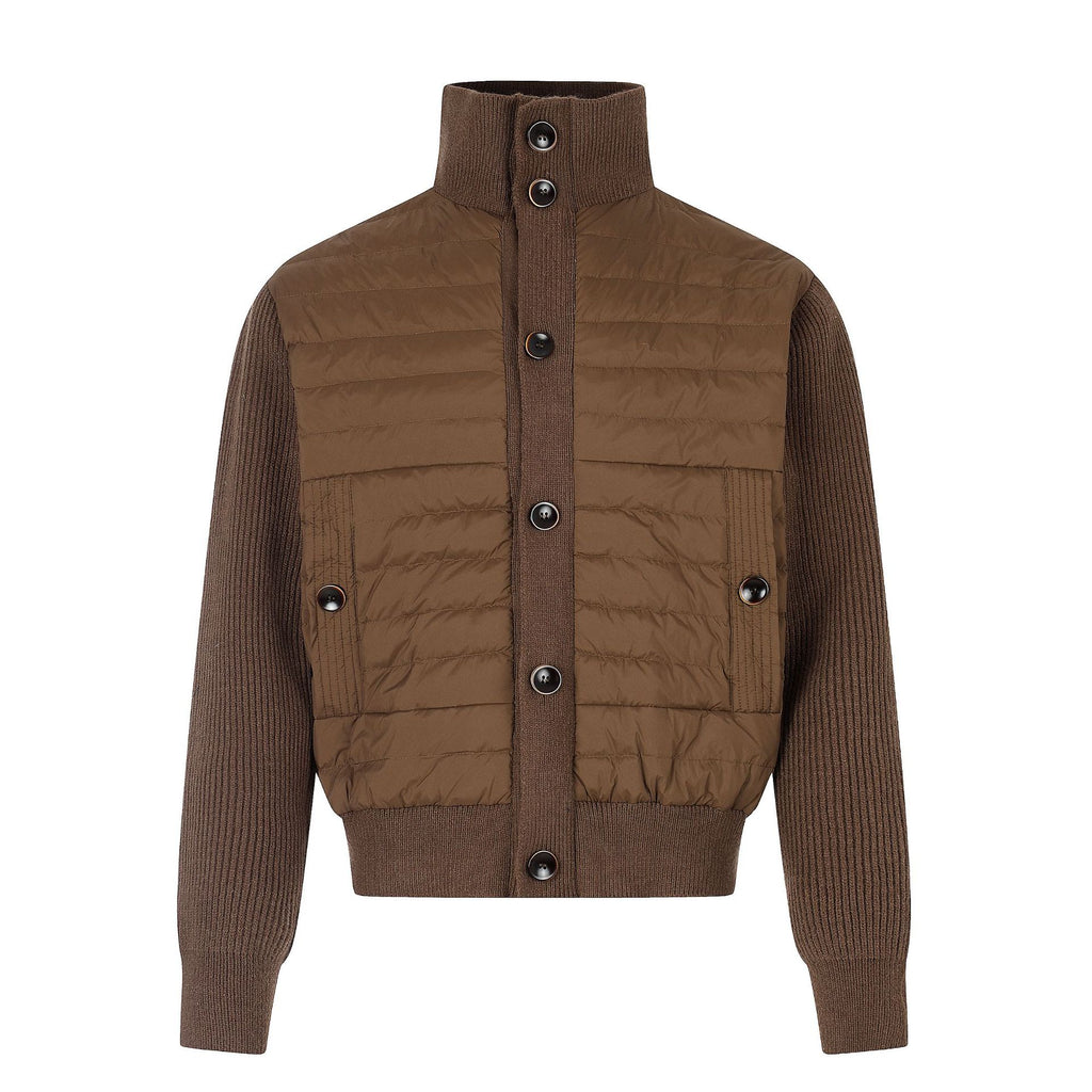 Casual Duck Down Jacket Single-Breasted Stand Collar Knit Splice Sleeves Outerwear