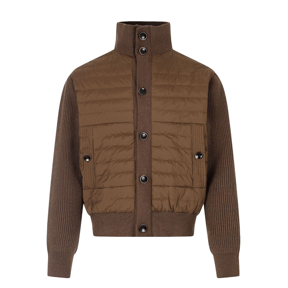 Casual Duck Down Jacket Single-Breasted Stand Collar Knit Splice Sleeves Outerwear