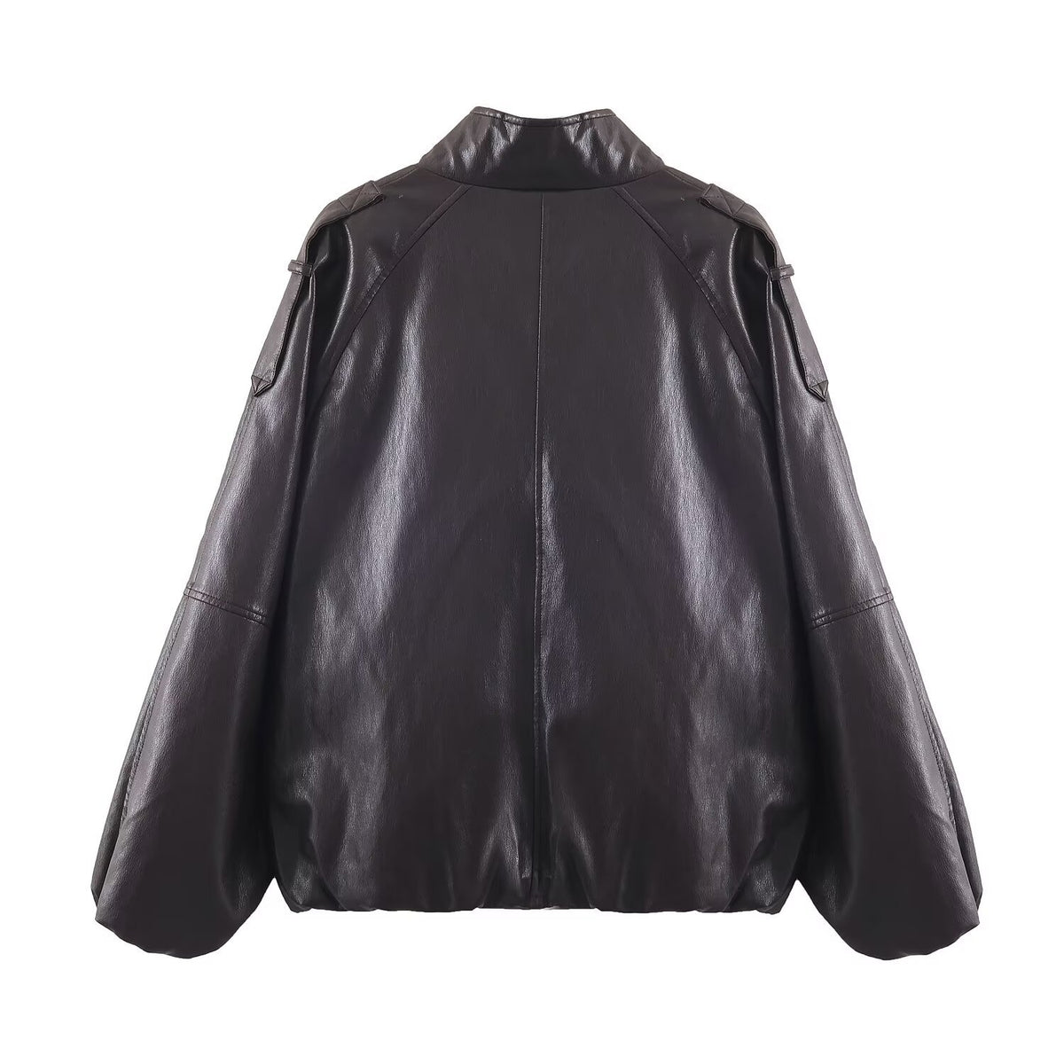 Imitation leather stand up collar jacket jacket