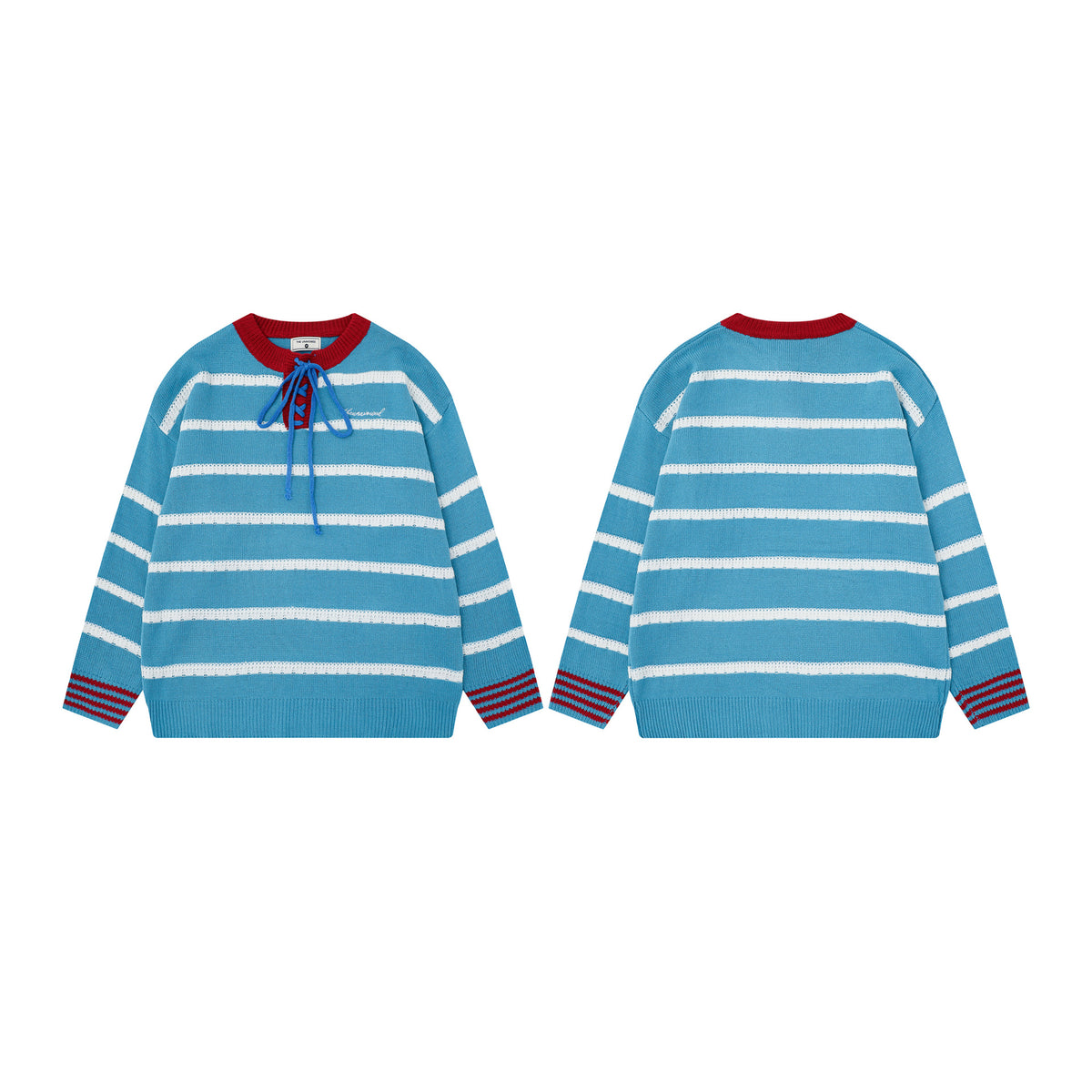 Striped collar tied sweater