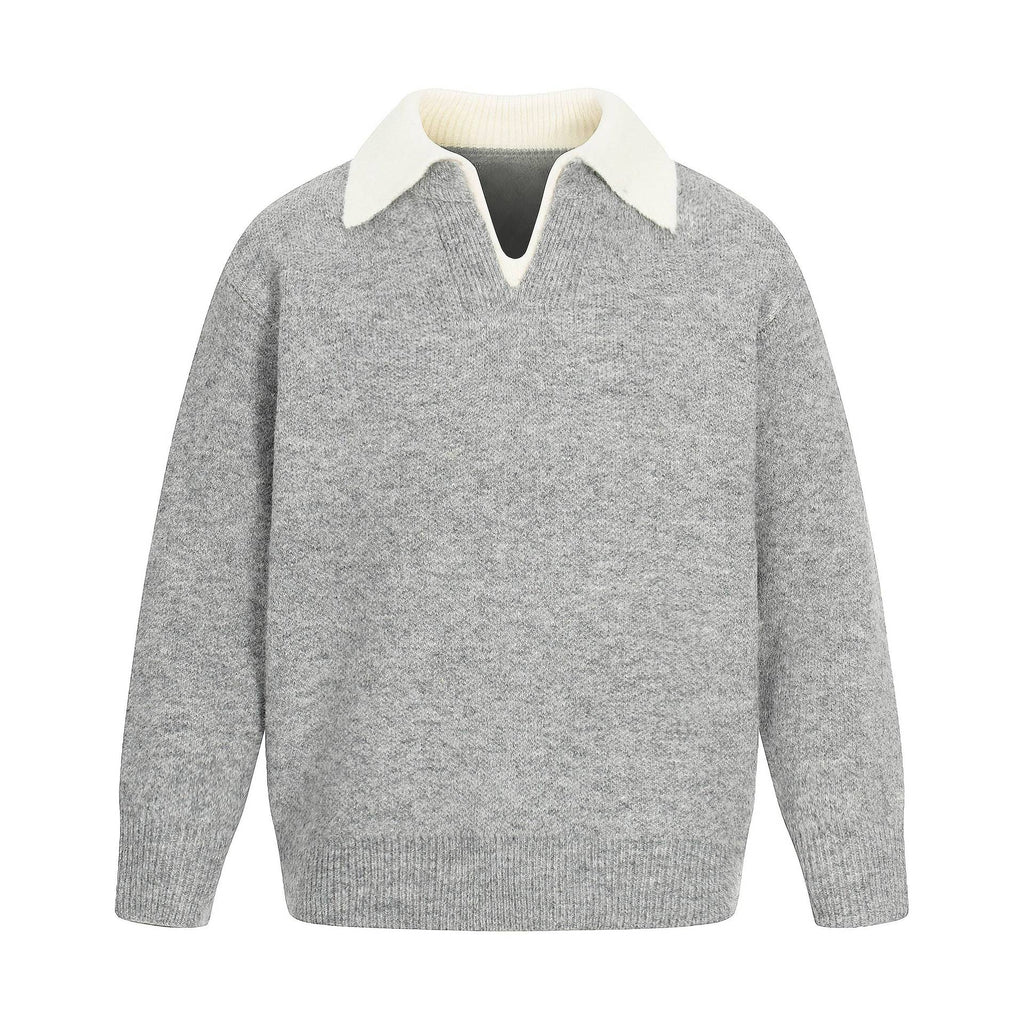 Casual Two-Piece Turn-Down Collar Commuter High-Quality Loose Knit Sweater