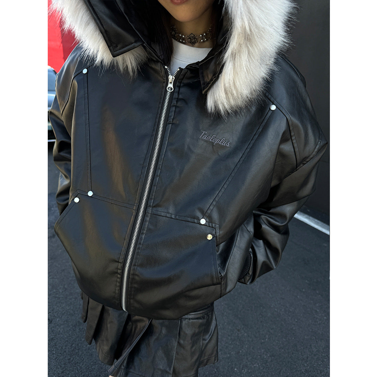Leather jacket jacket with cotton clip