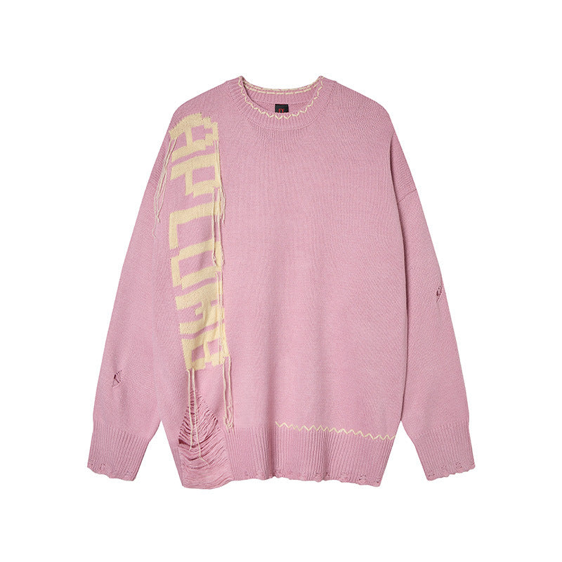 Vertical letter tassel sweater