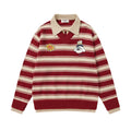 Color blocking striped fake two-piece spliced lapel sweater