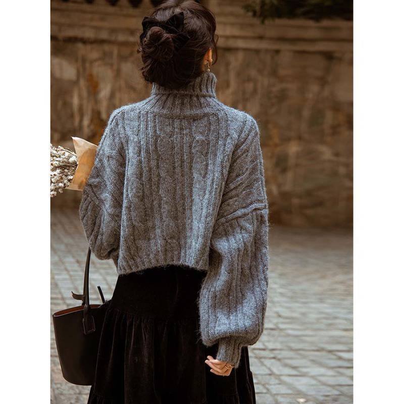 Vintage Cable Knit High Neck Sweater
