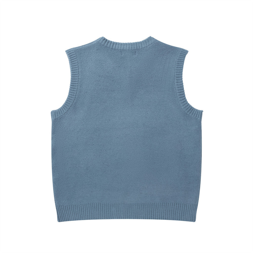 V-neck sleeveless wide shoulder sweater vest
