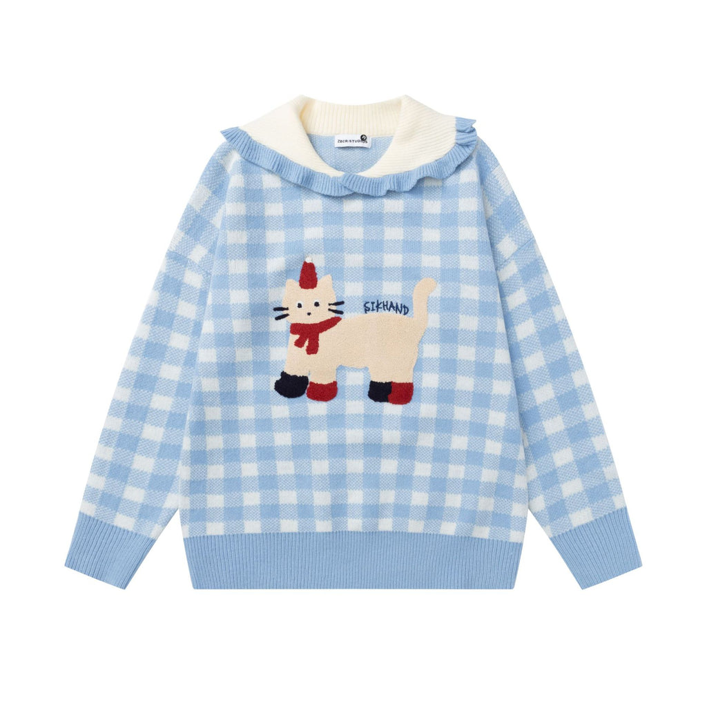 Big collar cat embroidered sweater