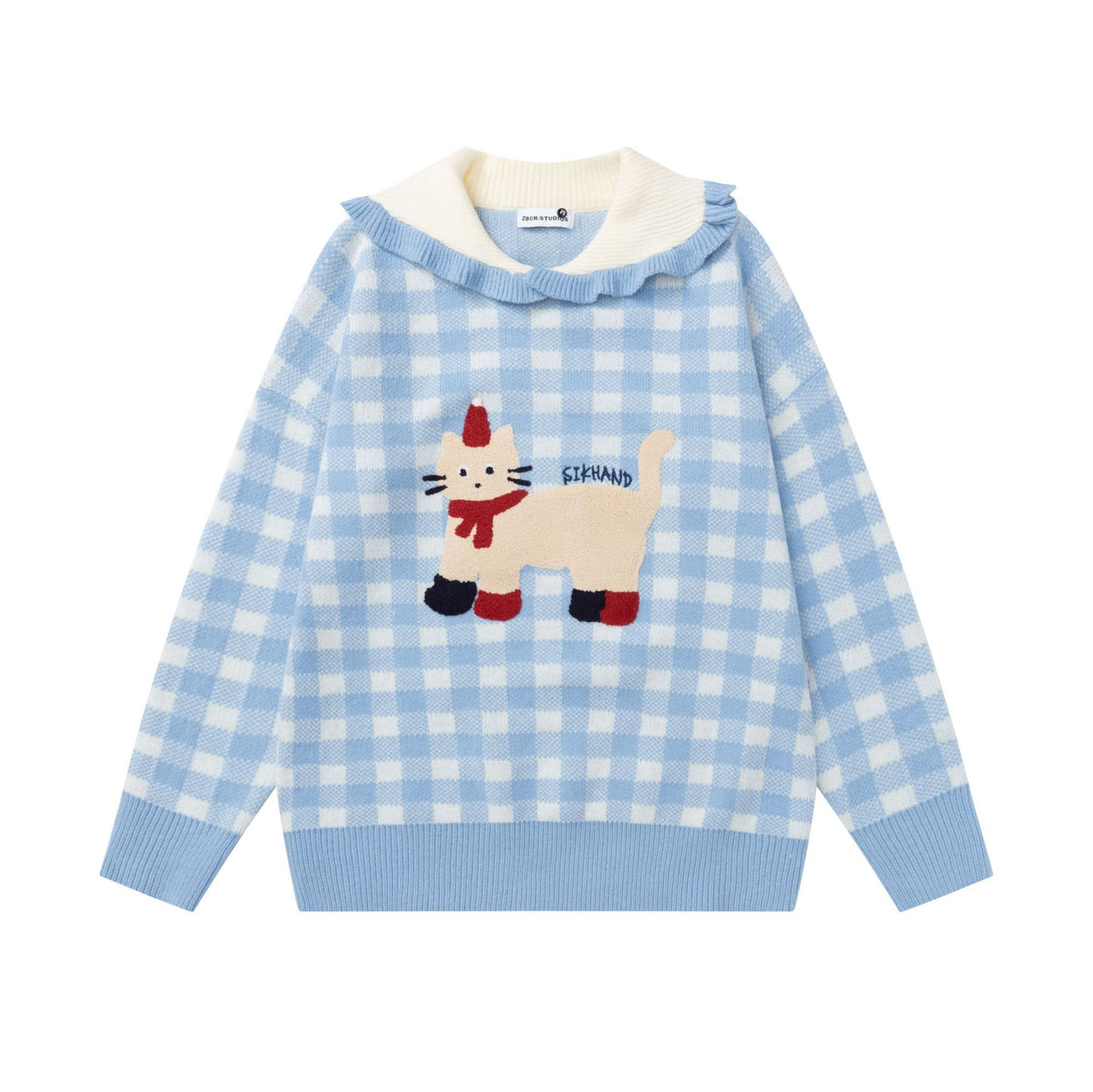 Big collar cat embroidered sweater