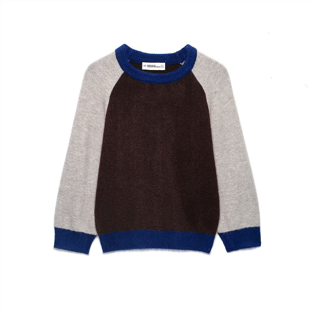 Casual long sleeved round neck patchwork color knitted sweater for women