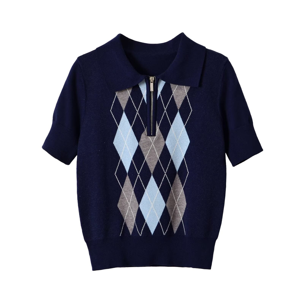 Minimally designed diamond grid knit sweater for women
