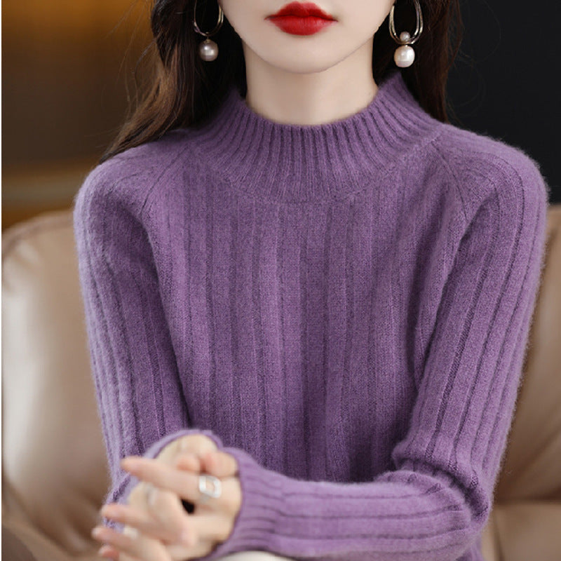 Women's Winter Thickened Cropped Mock Neck Solid Color Long Sleeve Knit Sweater