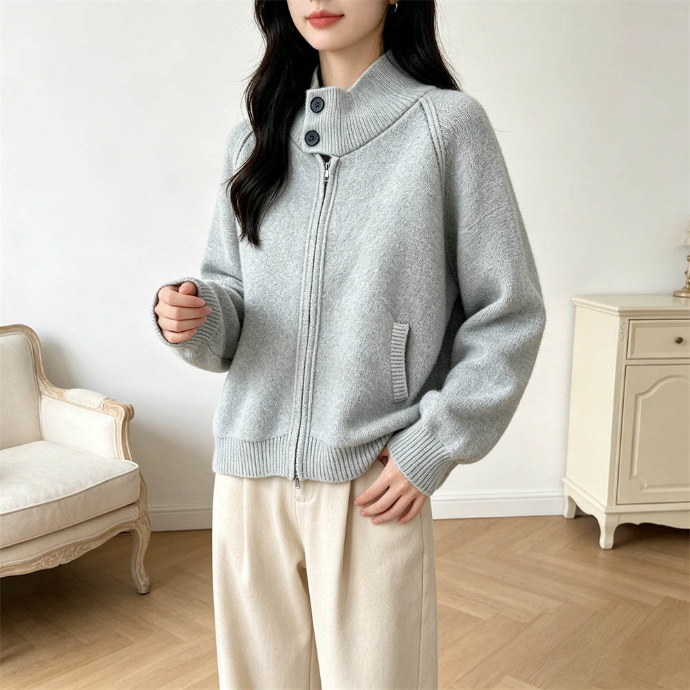 Stand up collar zipper sweater